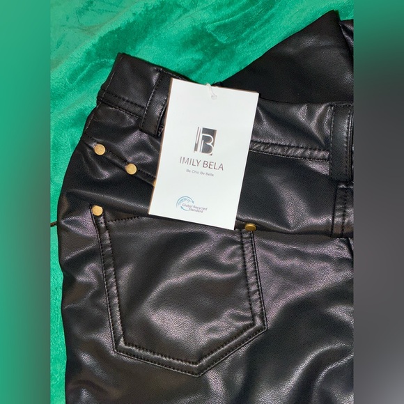 Imely Bela vinyl/faux rockstar biker pants w/ metal accents lace up front S - Picture 5 of 6